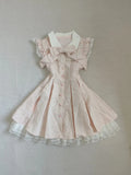 Kawaii Pink Striped Bow Mini Dress