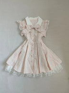 Kawaii Pink Striped Bow Mini Dress