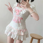 Kawaii Polka Dot Ruffle Mini Skirt with Bow