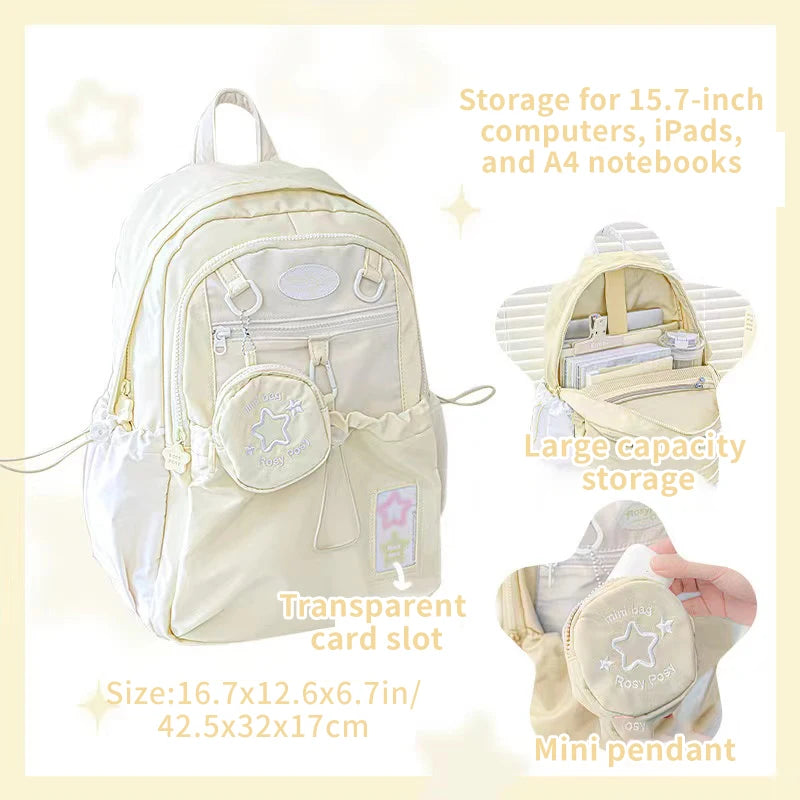Kawaii Multi-Compartment Backpack with Mini Pouch