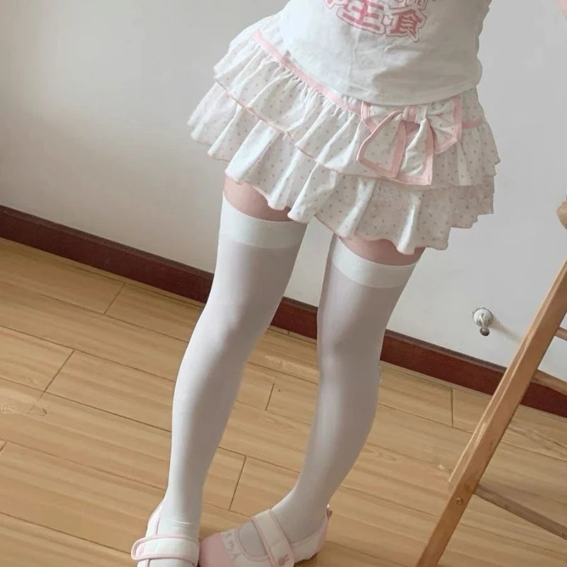 Kawaii Polka Dot Ruffle Mini Skirt with Bow