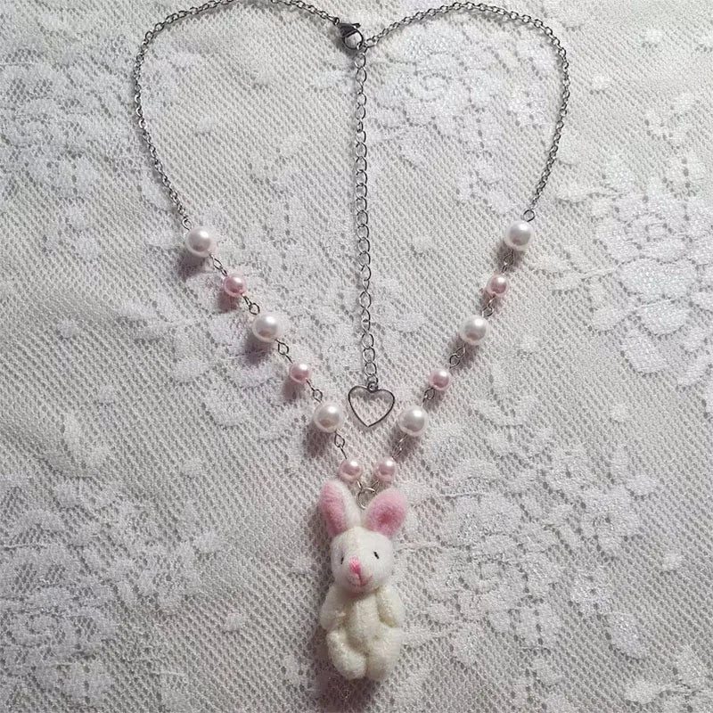 Kawaii Plush Bunny Beaded Pendant Necklace