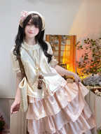 Kawaii Women's Pink Plaid Ruffle Skirt and Short-Sleeve Top Set
