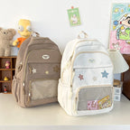 Kawaii Star Appliqué Backpack with Clear Front Pocket