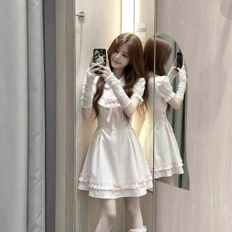 Kawaii White Sweet Lolita Ruffle Mini Dress with Peter Pan Collar