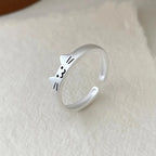 Kawaii Adjustable Silver-Tone Cat and Dog Rings