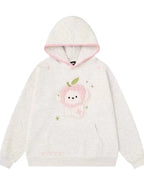 Kawaii Women's Light Gray Embroidered Sheep Hooded Pullover Sweatshirt