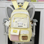 Kawaii Gingham Cat Backpack with Multiple Pockets