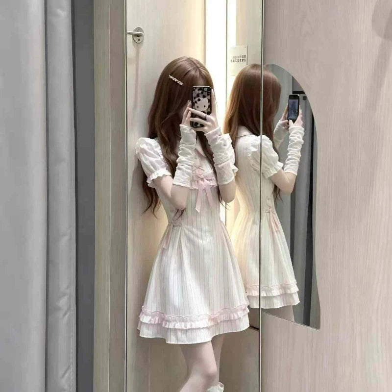 Kawaii White Sweet Lolita Ruffle Mini Dress with Peter Pan Collar