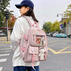Kawaii Multi-Pocket Nylon Backpack with Clear Display Pockets