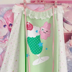 Kawaii Green Cartoon Graphic Long-Sleeve Top