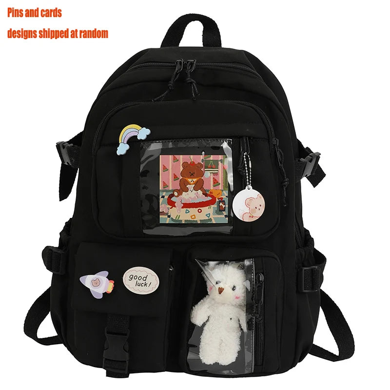 Kawaii Multi-Pocket Nylon Backpack with Laptop Compartment