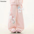 Women's Kawaii Cartoon Embroidered Wide-Leg Pants
