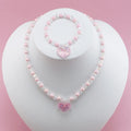 Kawaii Pink Heart Beaded Necklace and Bracelet Set