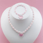 Kawaii Pink Heart Beaded Necklace and Bracelet Set