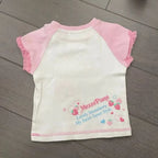 Pink and White Strawberry Graphic T-Shirt with Lace-Trim Sleeves