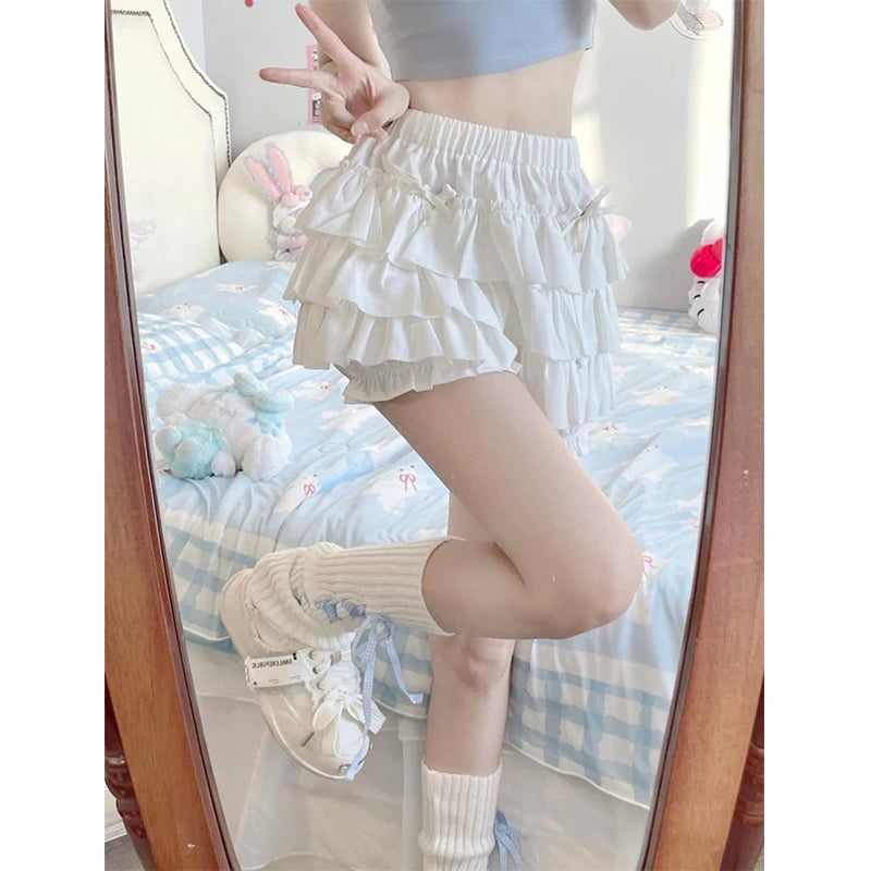 Kawaii Y2K Ruffle Mini Skirt with Bow Details