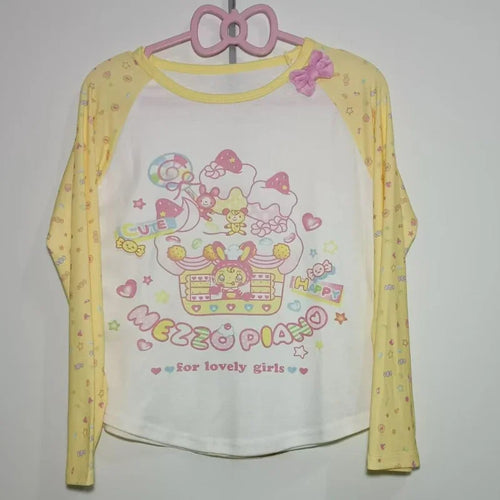 Kawaii Cartoon Graphic Long-Sleeve T-Shirt with Bow Detail