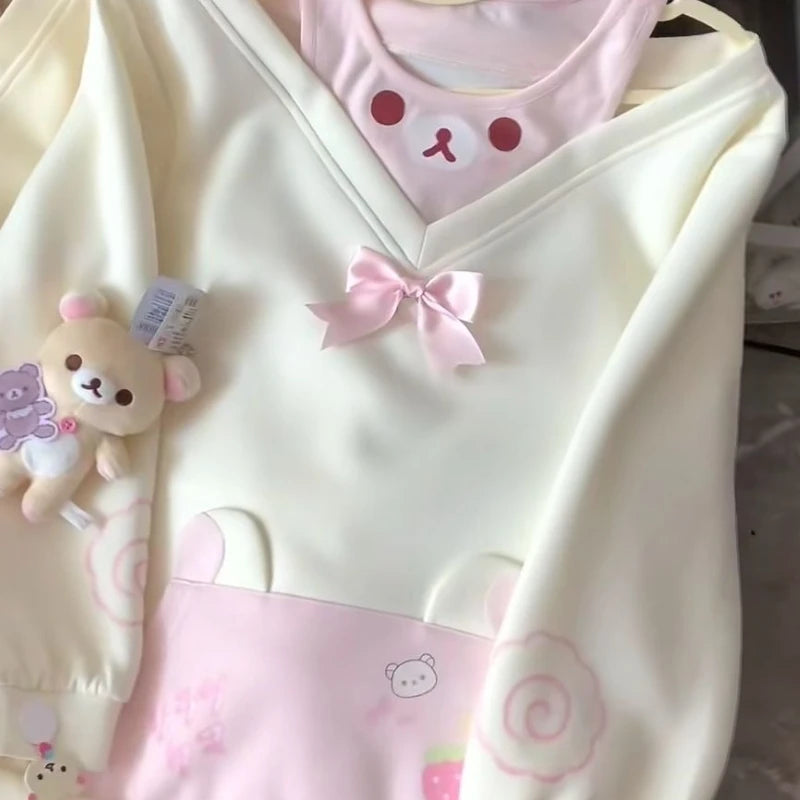 Women's Kawaii Bear Bow Long-Sleeve T-Shirt