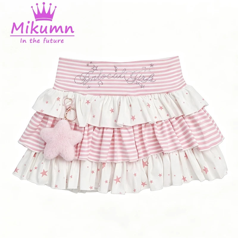 Kawaii Star & Stripe Ruffle Mini Skirt