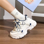 Kawaii Women's Heart Detail Lace-Up Chunky Sneakers