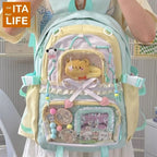 Kawaii Ita Backpack with Clear Display Pockets and Ruffle Bow Detail
