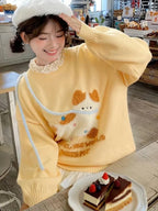 Kawaii Yellow Cartoon Cat Knit Sweater