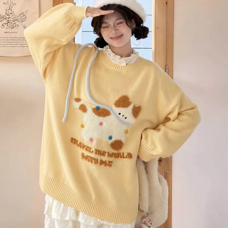 Kawaii Yellow Cartoon Cat Knit Sweater