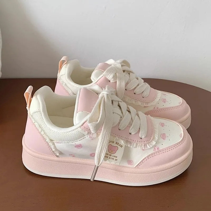 Kawaii Cute Bowknot Patchwork Sneakers - Pink, Blue & Yellow