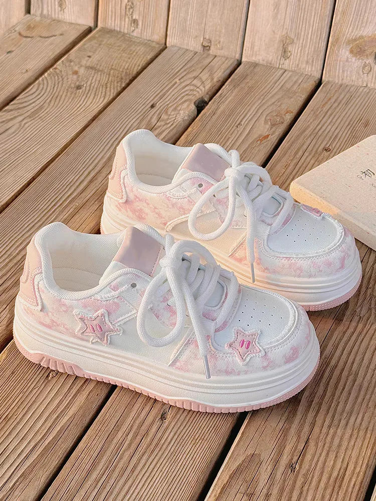 Kawaii Women's Pink Platform Lace-Up Sneakers