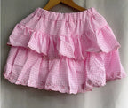 Pink Plaid Embroidered Ruffle Mini Skirt
