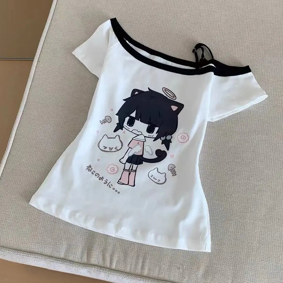 Women's Kawaii Cat Graphic Short-Sleeve T-Shirt