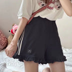 Kawaii Bow-Embroidered Ruffle Shorts