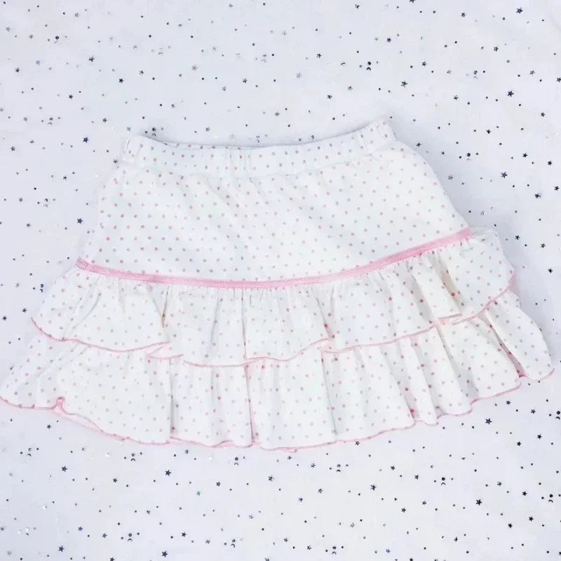 Kawaii Polka Dot Ruffle Mini Skirt with Bow