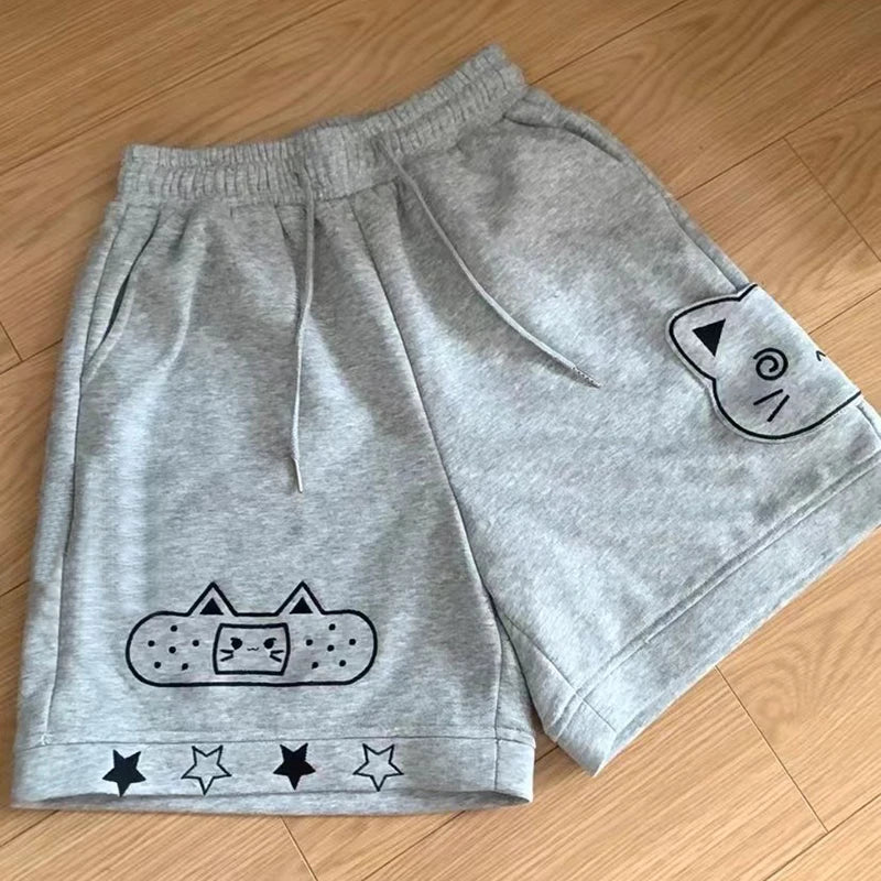 Kawaii Cat Appliqué Wide-Leg Shorts