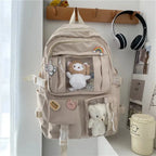 Kawaii Multi-Pocket Backpack – White, Purple or Black