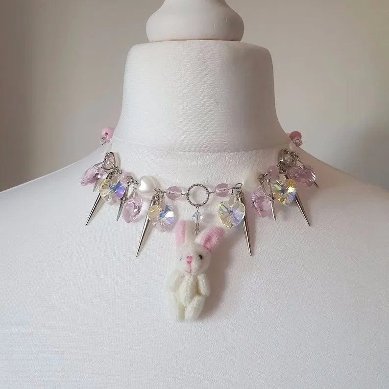 Kawaii Plush Bunny Beaded Pendant Necklace