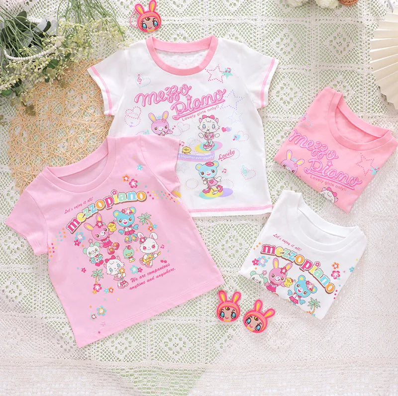 Kawaii Girls' Mezzopiano Cartoon Graphic Short-Sleeve T-Shirt