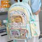 Kawaii Ita Backpack with Clear Display Pockets and Ruffle Bow Detail