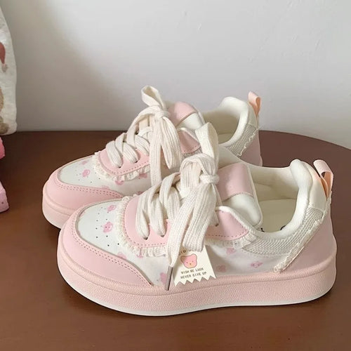 Kawaii Cute Bowknot Patchwork Sneakers - Pink, Blue & Yellow