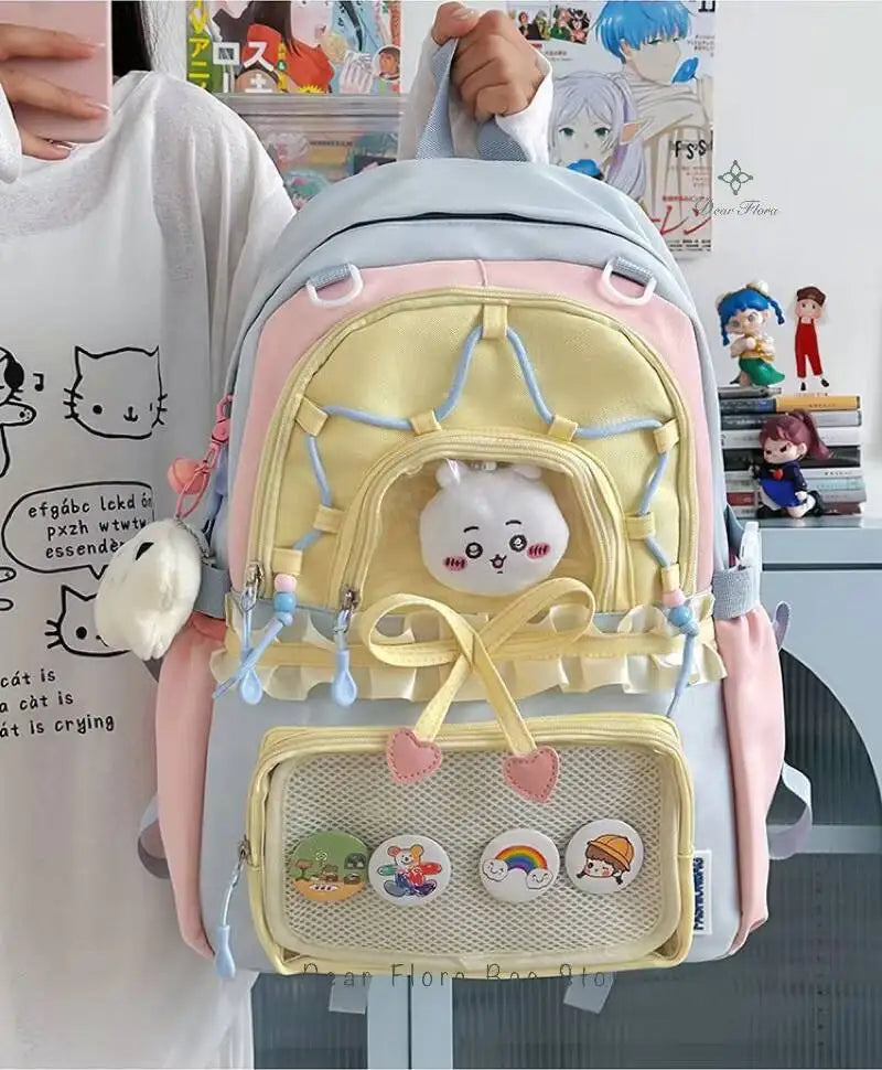 Kawaii Heart Bow Ita Backpack with Transparent Display Pocket