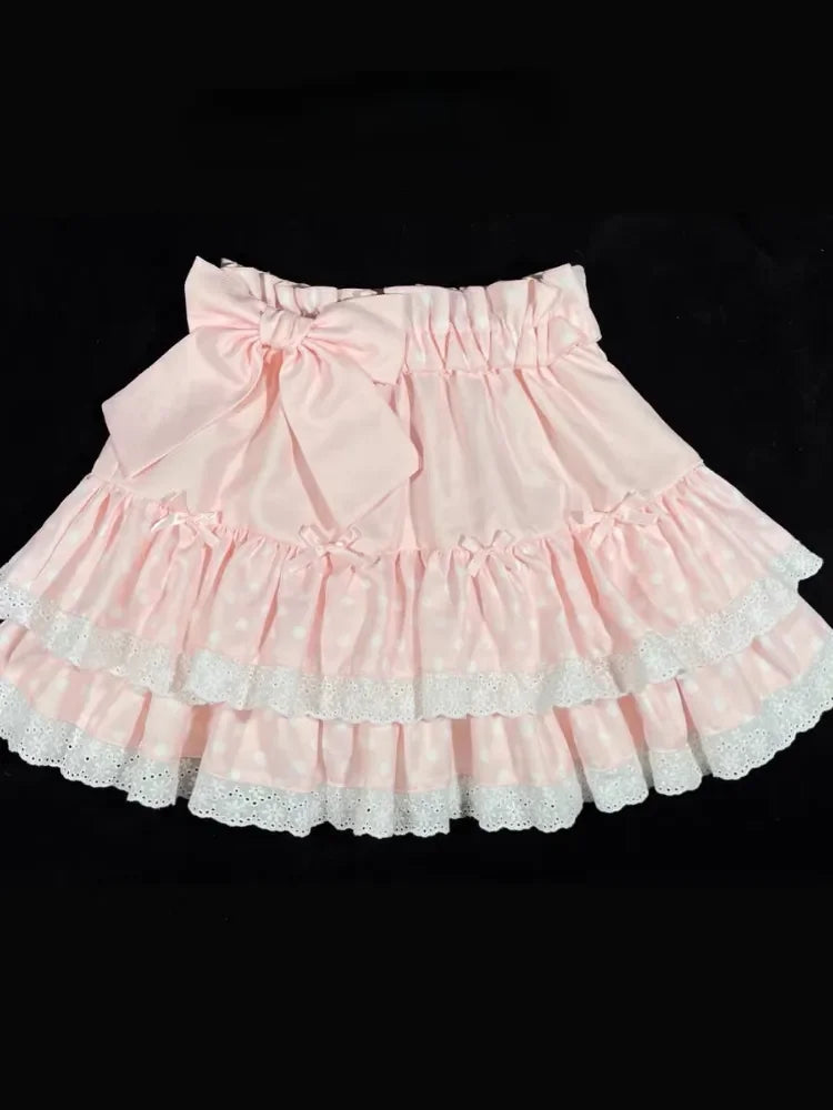 Milk White Kawaii Lolita Pleated Ruffle Skirt with Bow