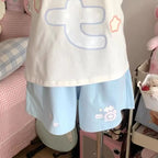Women's Kawaii Cartoon Cat High-Waisted Shorts