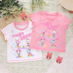 Kawaii Girls' Mezzopiano Cartoon Graphic Short-Sleeve T-Shirt