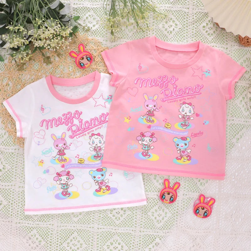 Kawaii Girls' Mezzopiano Cartoon Graphic Short-Sleeve T-Shirt
