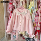 Kawaii Pink Embroidered Peter Pan Collar Blouse with Lace Trim