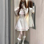 Kawaii White Sweet Lolita Ruffle Mini Dress with Peter Pan Collar