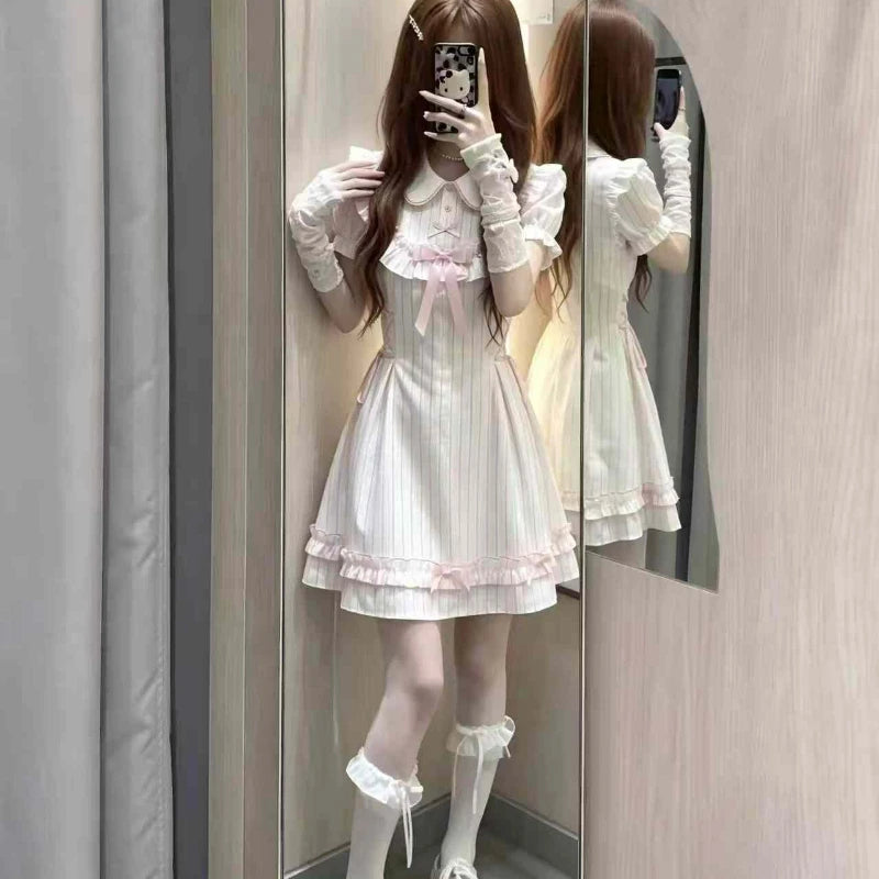 Kawaii White Sweet Lolita Ruffle Mini Dress with Peter Pan Collar