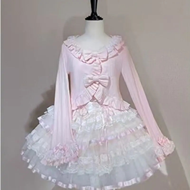 Kawaii Women’s Ruffled Bow Knit Cropped Cardigan