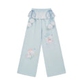 Women's Kawaii Cartoon Embroidered Wide-Leg Pants